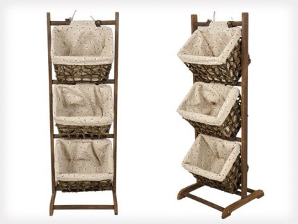 Vintage Wooden Storage Rack With 3 Baskets