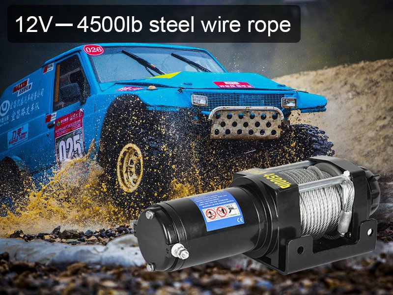 12V Electric Winch W/ Remote - 4500lb Steel Wire