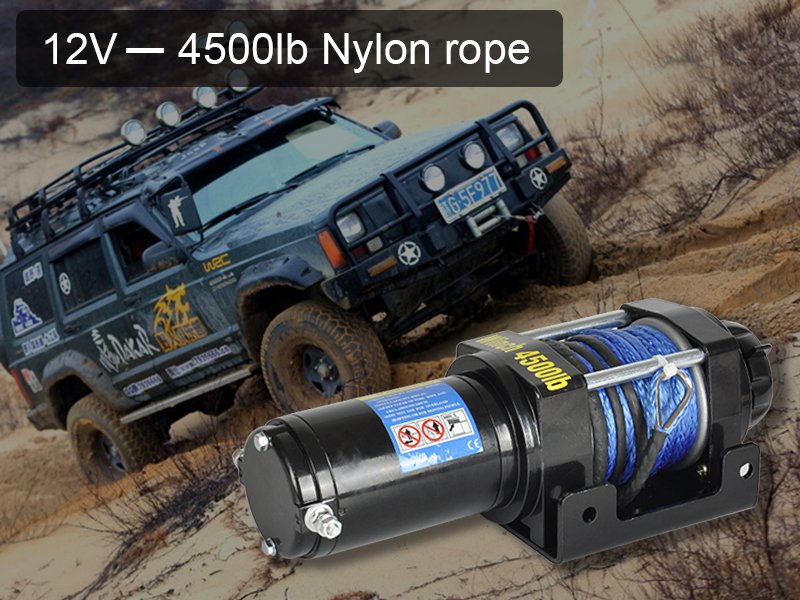 12V Electric Winch W/ Remote - 4500lb Nylon Wire
