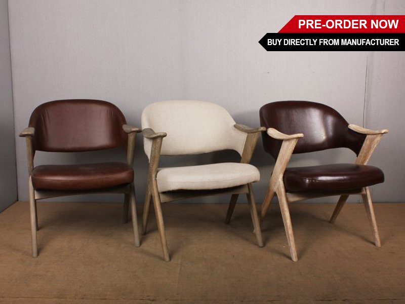 Stylish Oak Leather Dinning Chair with Arm Rest