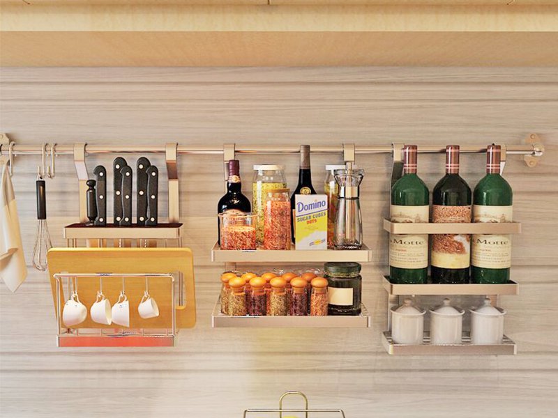 Kitchen Wall Rail with Hanging Racks