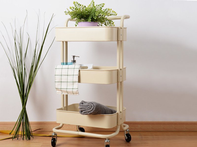3 Tier Rolling Cart Kitchen Storage Trolley -Beige