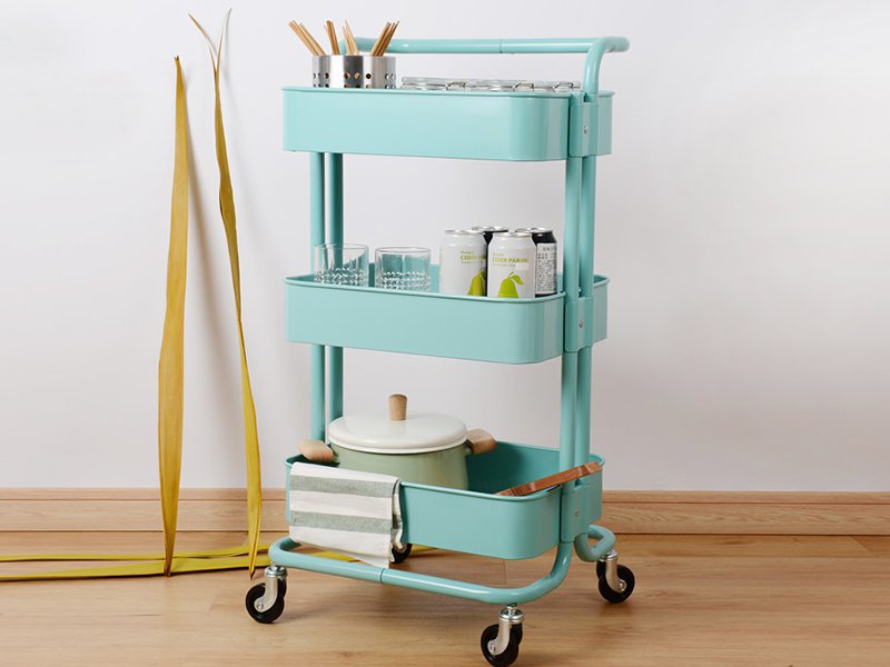 3 Tier Rolling Cart Kitchen Storage Trolley-Blue