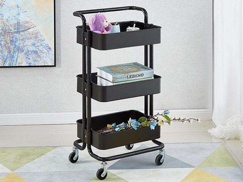 3 Tier Rolling Cart Kitchen Storage Trolley- Black