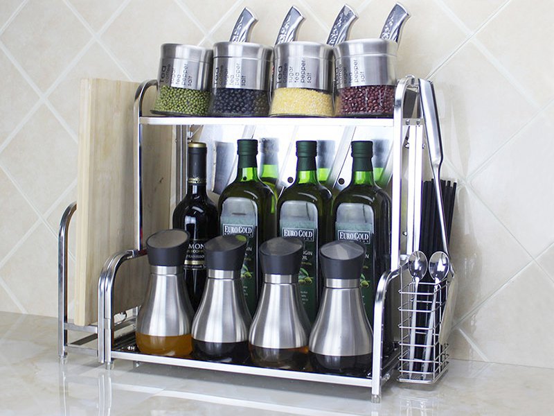 2 Tier Stainless Steel Spice Jar Rack Organiser