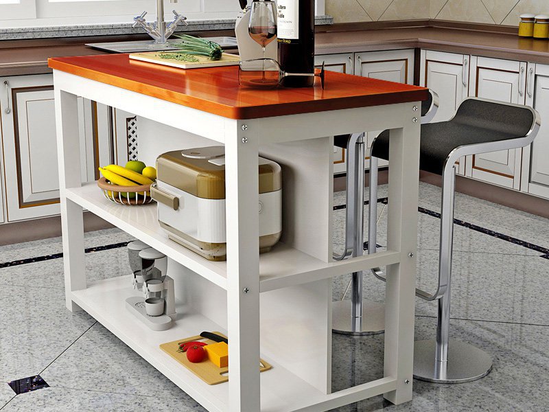Wooden Kitchen Table with Storage- White & Amber