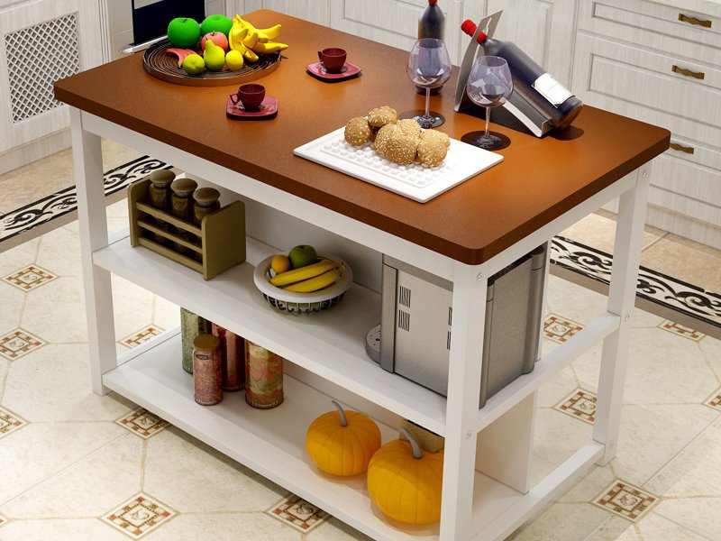Wooden Kitchen Table with Storage-White & Walnut