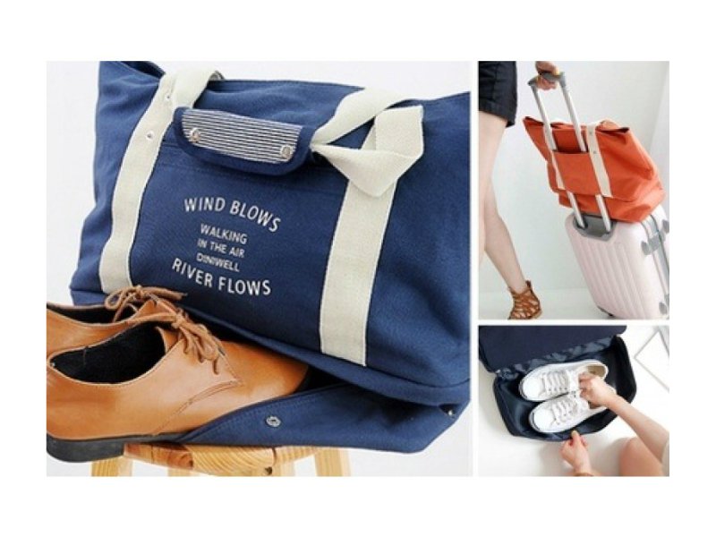 Canvas Tote with Shoe Compartment + Travel Pouch Crazy Sales We