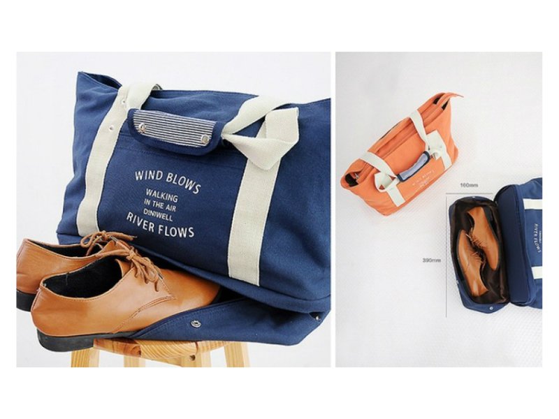 Canvas Tote with Shoe Compartment + Travel Pouch Crazy Sales We