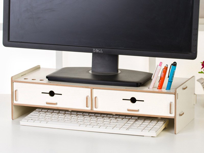 Wooden Computer Monitor Stand with Drawers White Crazy Sales We