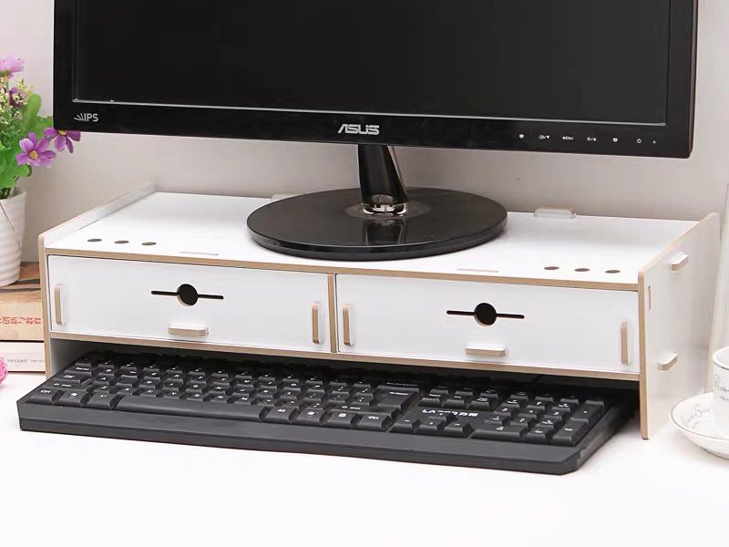 Wooden Computer Monitor Stand with Drawers White Crazy Sales We