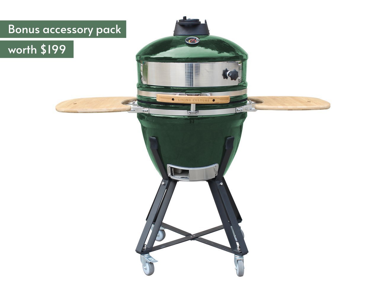 21" Kamado Pizza Grill Green + Accessory Pack
