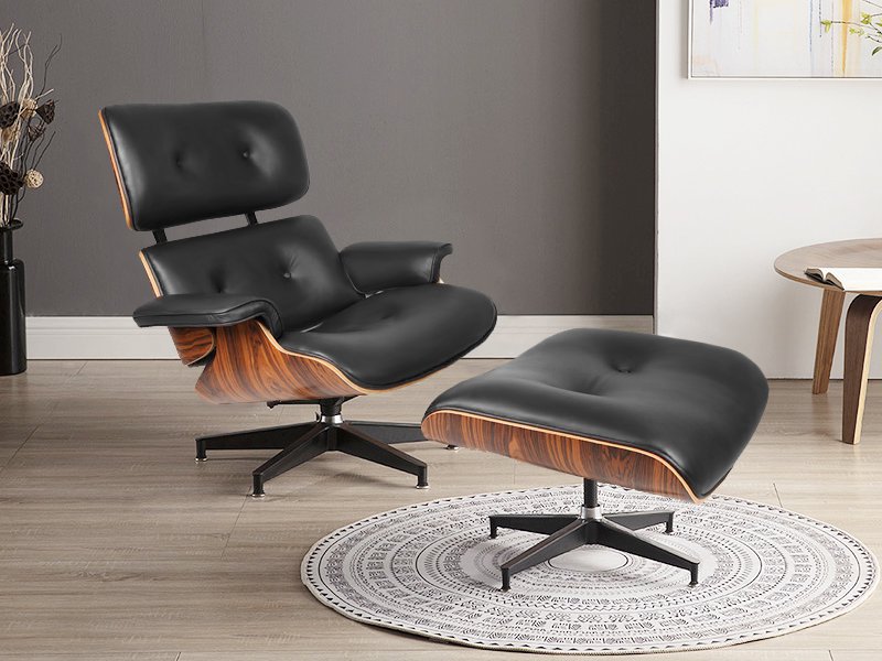 Replica Eames Chair with Ottoman - Black/Rosewood