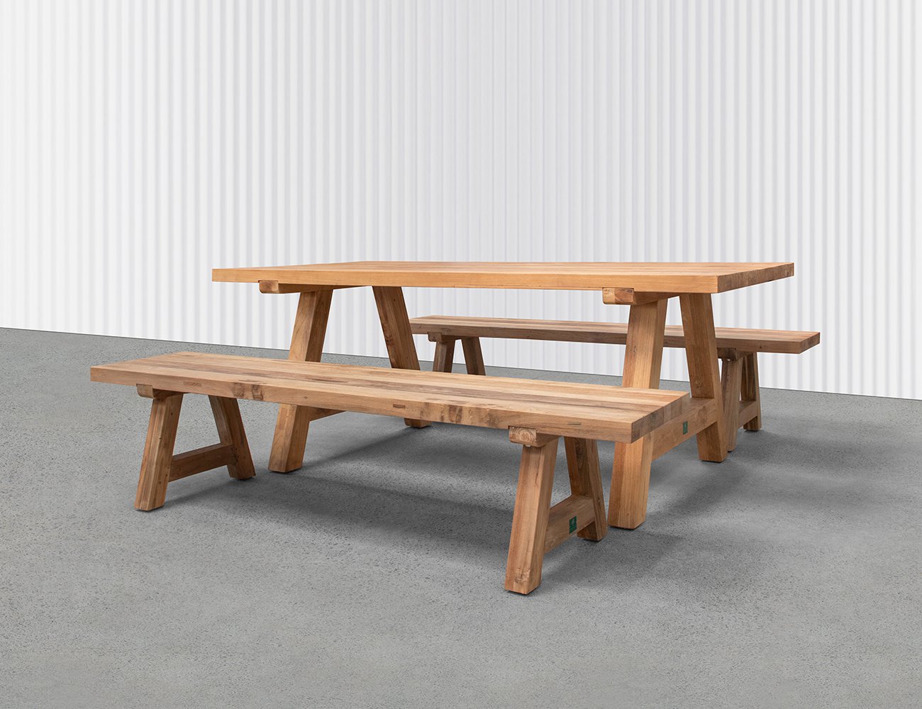 Teak A Frame Dining Table & Bench Bundle - 200cm