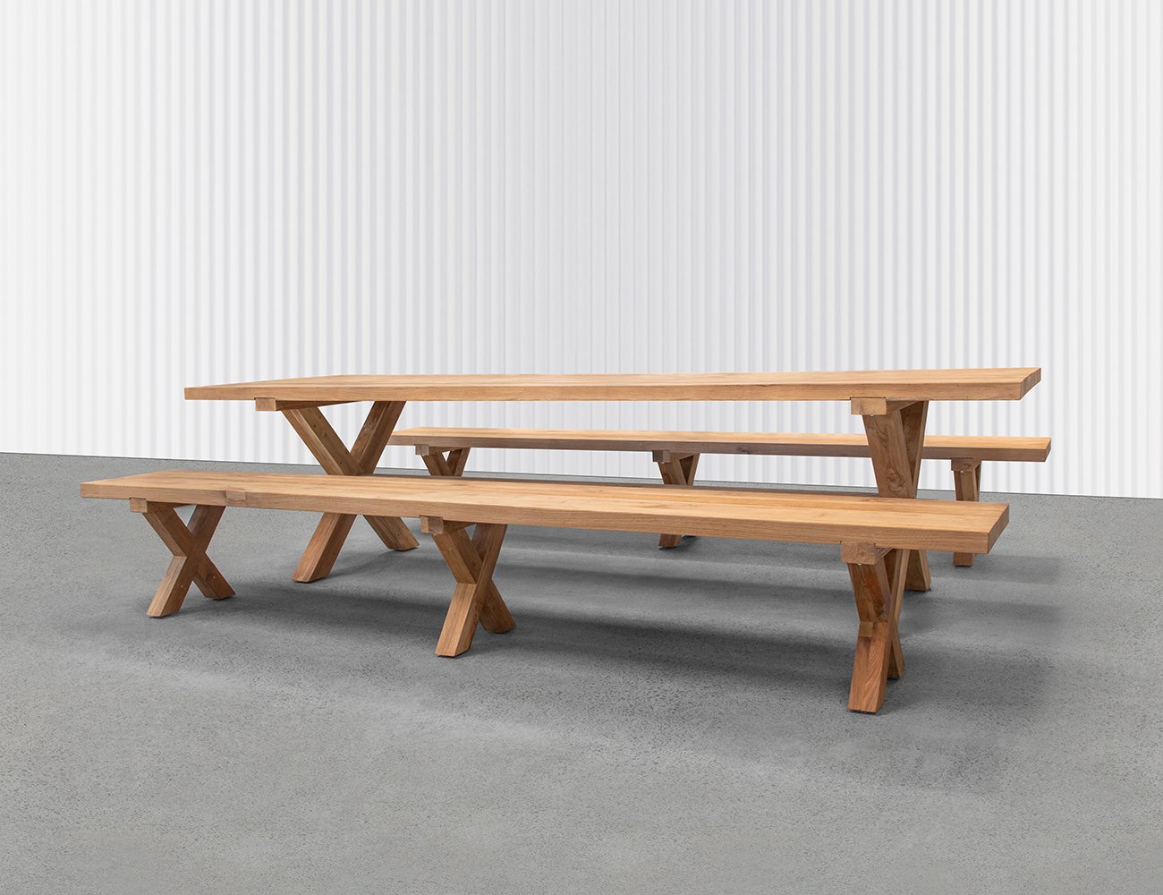 Teak X-Leg Outdoor Table & Bench Bundle - 300cm