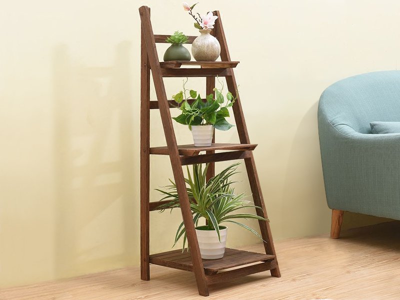 3-Step Foldable Wooden Display Ladder - Brown