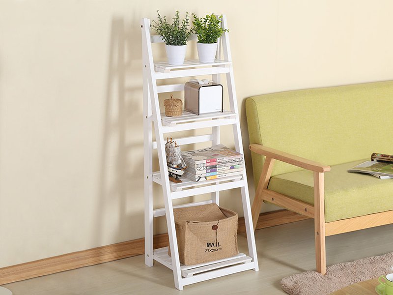 4-Step Foldable Wooden Display Ladder - White