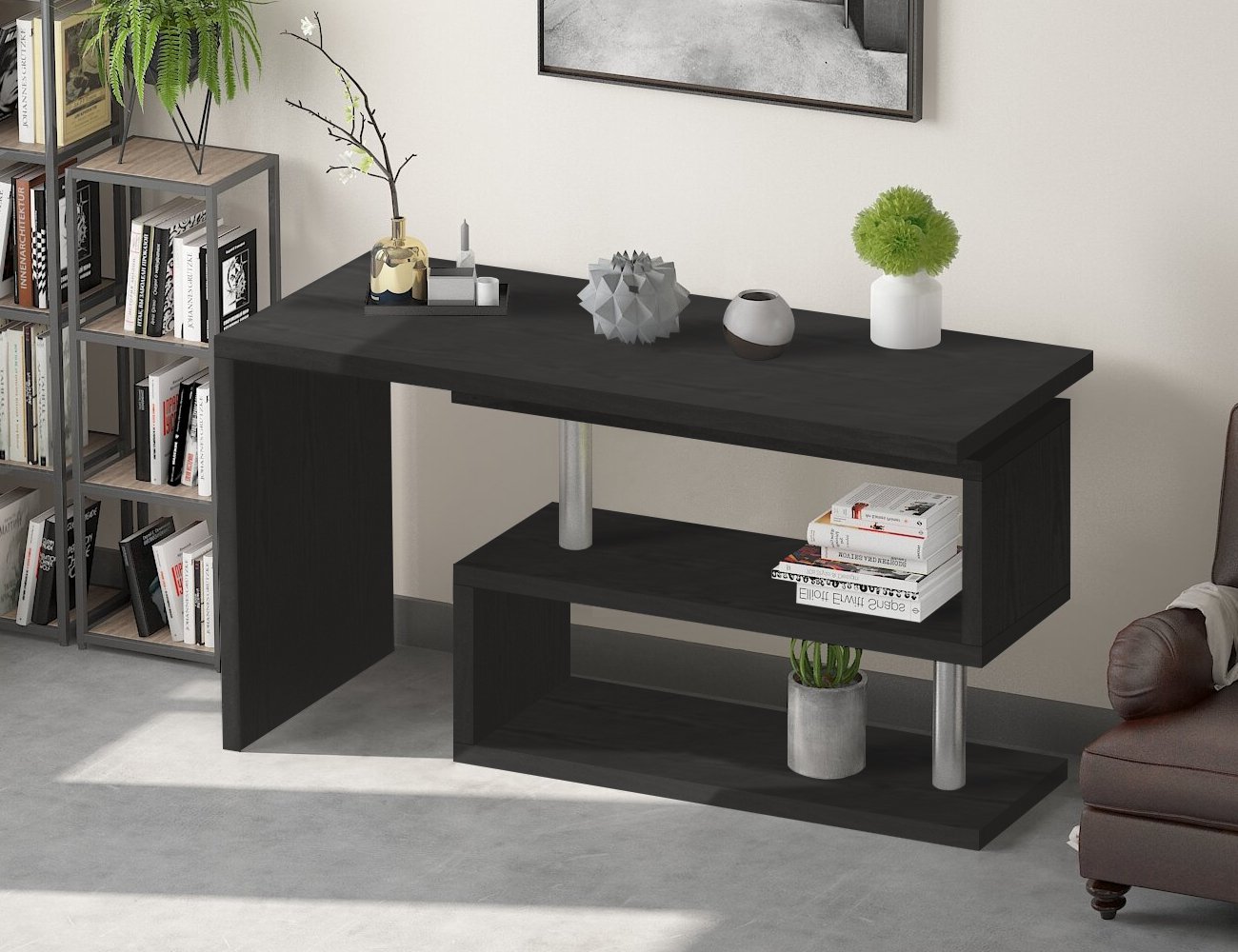 Rotatable Computer Desk & Shelf 140CM - Black