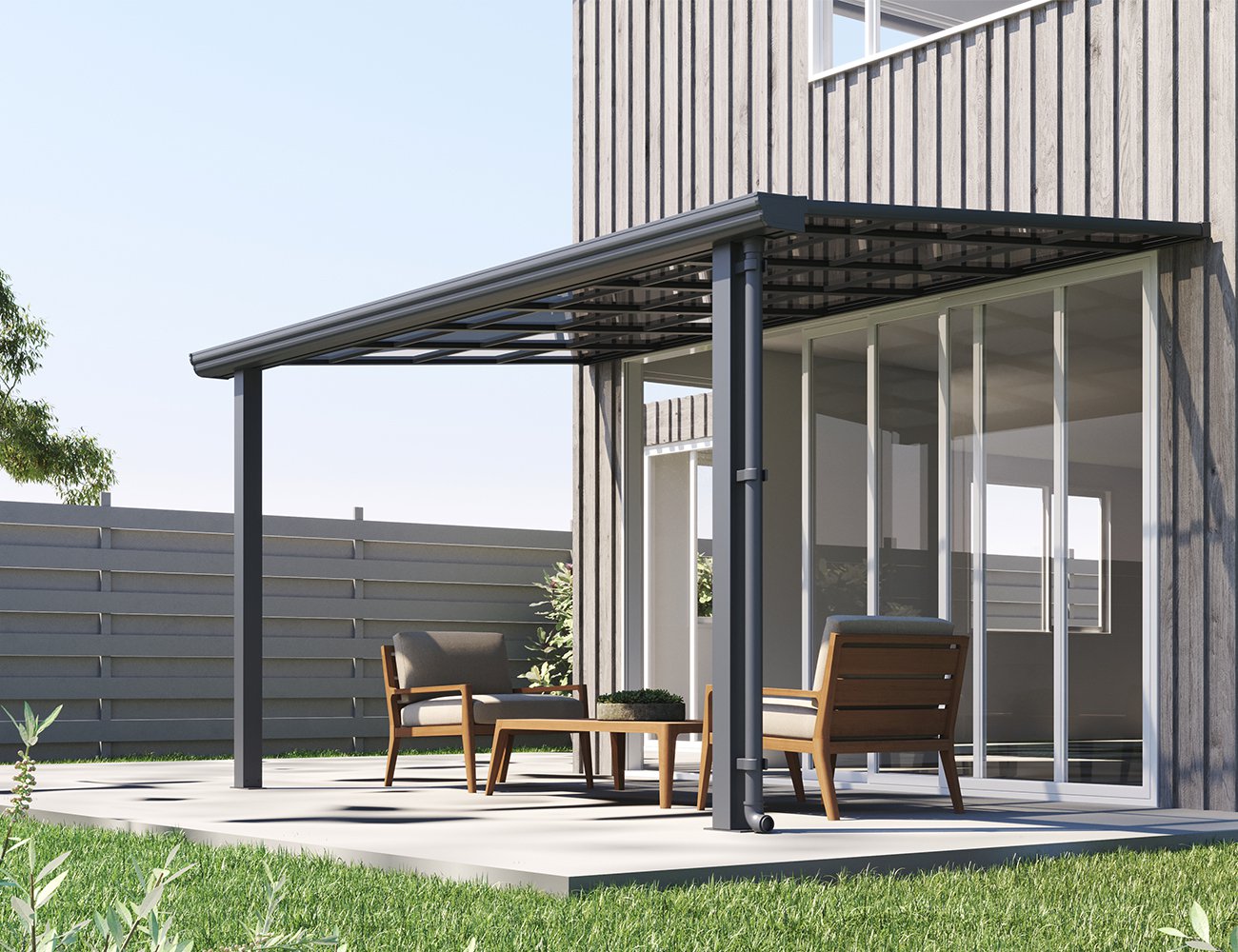 4 x 3m Wall Mounted Patio Cover - Grey