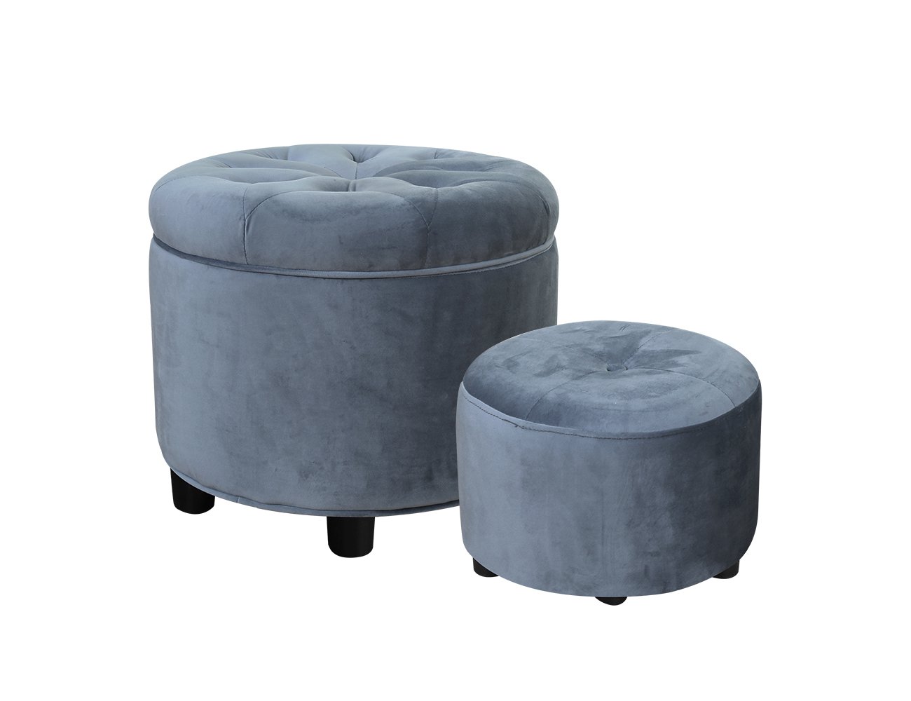 Luisa Round Storage Ottoman - Grey Blue