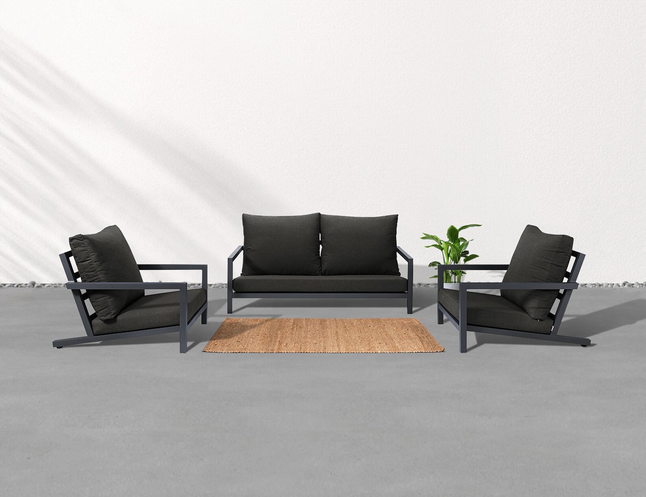 Viana Aluminium 2.5 Seater Sofa + Club Chairs Grey