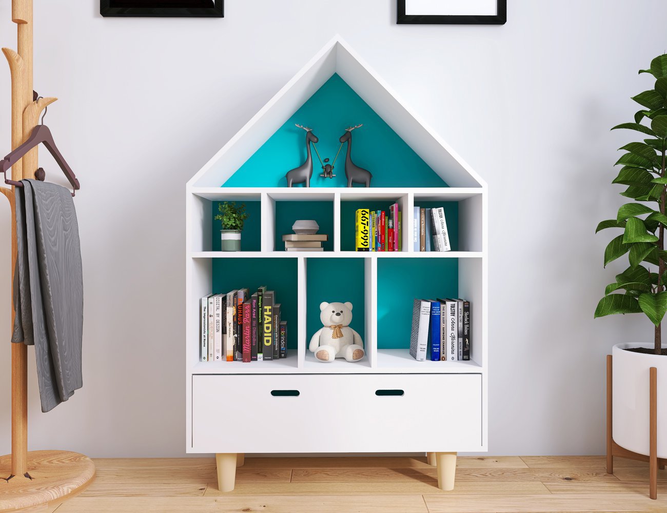 House-Shaped Bookshelf Storage Unit