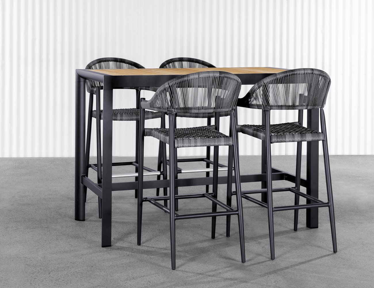 Nimbo Aluminium Teak Bar Table + 4 x Bar Chair