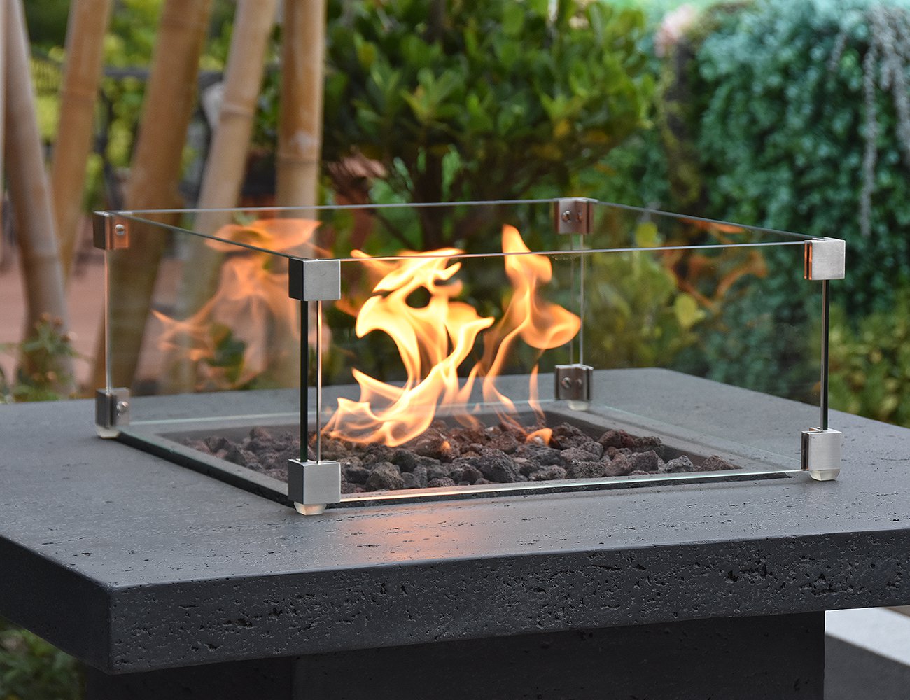 Glass Fire Pit Flame Guard - Square
