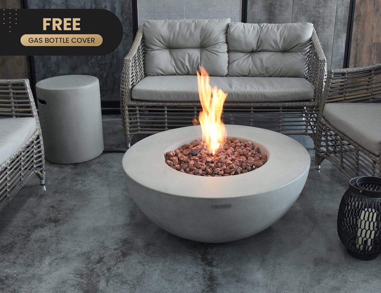 Roca Gas Fire Pit Table + Round Gas Bottle Cover